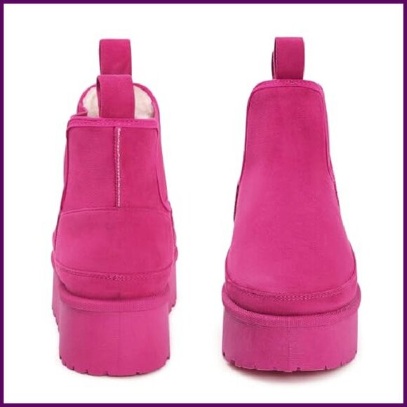 Platform Chelsea Boots Faux Suede Slip-On Winter Booties Size 7 - Picture 7 of 8